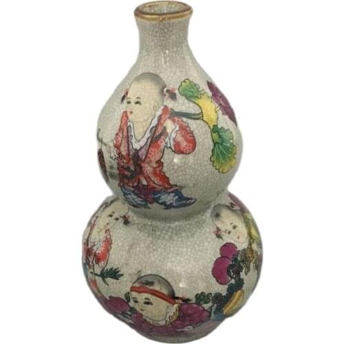 Chinese Old Porcelain Vase Pastel Cracked Glaze Jubilant Gourd Bottle