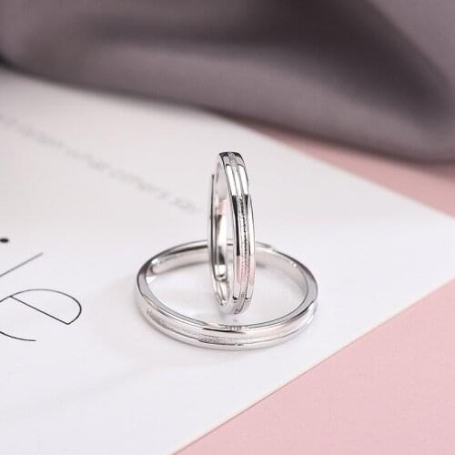 925 Sterling Silver Couple Rings for Women Glossy Frosted Men Couple Fine Jewelry Simple Free Size