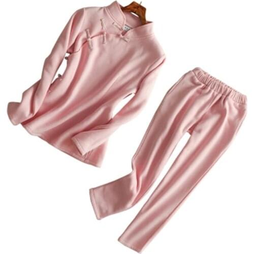 Fashion Pink suit female spring New autumn casual Sweatshirt suit female Tang suit Chinese style two-piece suit women tide