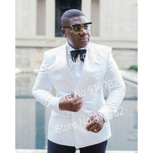 Double Breasted Suits Men 2019 Designer White Jacket Black Pant Formal Tuxedo Slim Fit Terno Masculino Traje Hombre Groom Suits