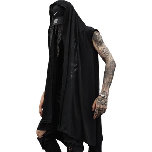 Men nightclub singer punk oversize long vest cloak stage costume men hiphop cape cardigan gothic sleeveless shirt chaleco hombre