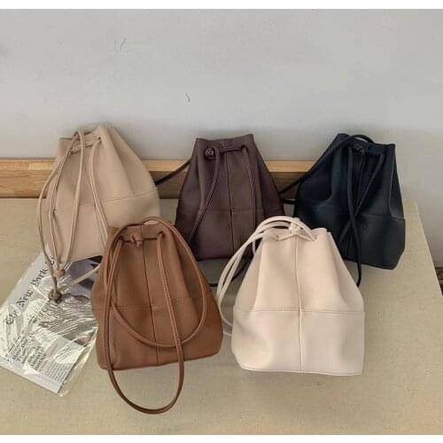 2021 New High Qaulity PU Leather Soft Ladies Bucket Bag Korean Style Women Handbags Youth Shoulder Bag Whole Sale