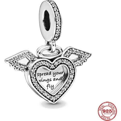 New Original siver color angle wing diy bead charm fit european pandora charms bracelet bangles diy jewelry P346
