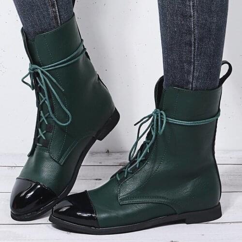 New Patent Leather women boots British Style Flat Boots Black Pointed Toe Boots Handsome Motorcycle Boots Womens Boots