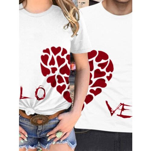 Couple T Shirt Combination Love Heart Print Lovers TShirt Short Sleeve O Neck Loose Tshirt Women Man Tee Shirt Tops Clothes