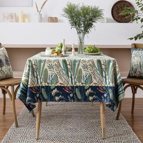 Pastoral Velvet Tablecloth Waterproof Oilproof Luxury Table Cover Tropical Plants Table Cloths Picnic Mat Cofee Table Decor