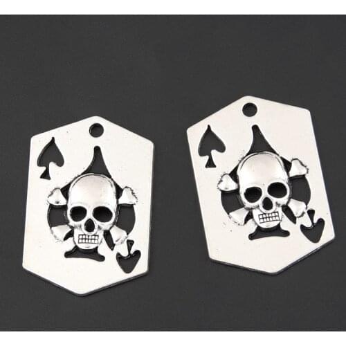10pcs Silver Color 33.5x22mm Skeleton Playing Card Charms Divination Pendant Fit DIY Jewelry Making Handcrafted Accessories