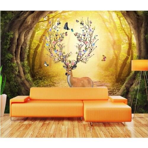 Custom photo 3d wallpaper European elk butterfly dream background wall decor painting 3d wall mural wallpaper for living room
