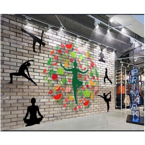 Custom Gym murals wallpapers 3d murals wallpaper for walls 3 d nostalgic brick wall yoga pose gym tool background wall papers