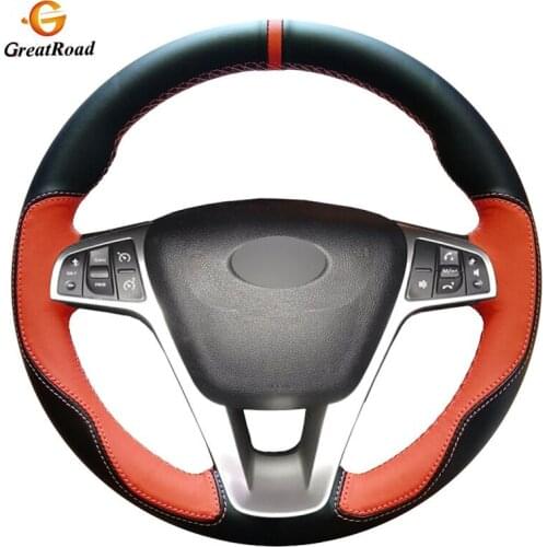 Hand-stitched Orange Black PU Artificial Leather Car Steering Wheel Cover for Lada Vesta 2015 2016 2017