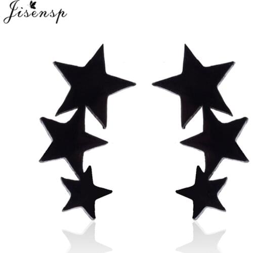 Jisensp Black 3 Star Earrings Stainless Steel Stud Earrings for Women Fashion Earings Jewelry Geometric Small Earing oorbellen