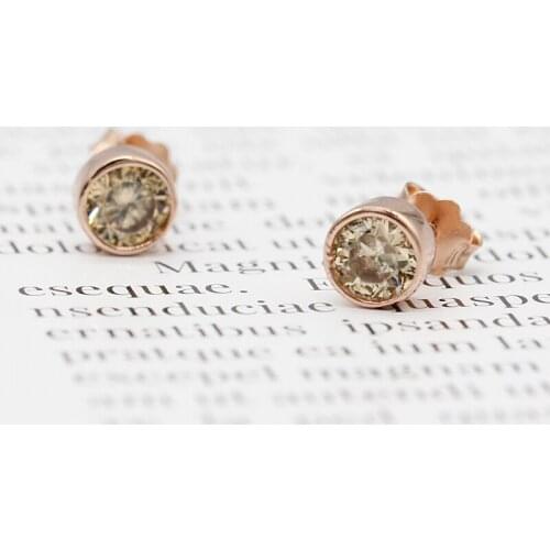 Women 925 Sterling Silver Stud Earrings Round CZ Rose Gold Color Ear Jewelry for Lover Wedding Engagement Gift