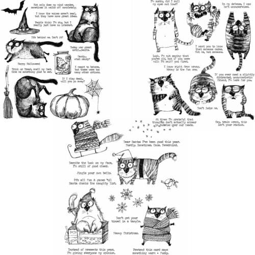 Joyful Cats At Holidays with Blessings Stamp Seal for Diy Scrapbooking Cute Cats Transparent Silicone Clear Stamp Card Making