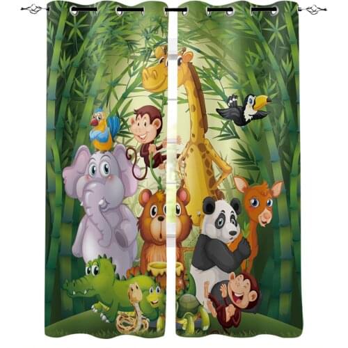 Cartoon Animal Green Bamboo Panda Elephant Curtain for Living Room Bedroom Window Treatment Blinds Drapes Kids Room Curtains