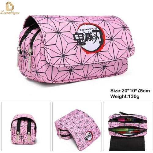 Anime Demon Slayer: Kimetsu No Yaiba Pencil Bag Large Capacity Double Zipper Canvas Pencil Bag Wallet Storage Bag Stationery