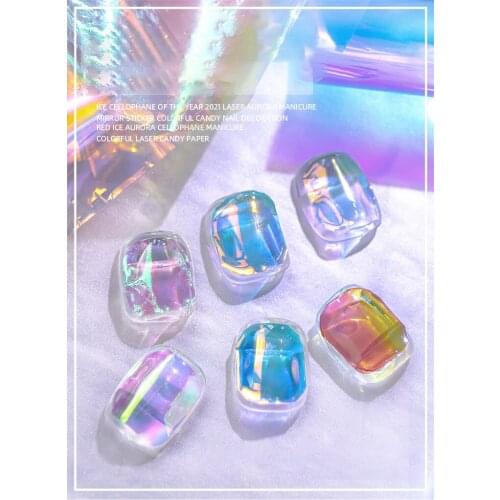 Japanese Nail Art Aurora Ice Cube Cellophane Large Colorful Transfer Paper Laser Jewelry Candy Paper diy5 Color Sticker