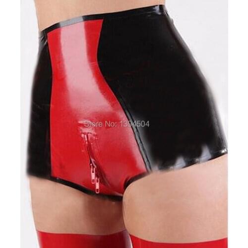 XS-XXL Hot Sexy Women high waist red spliced Lingerie Latex crotch zipper shorts Underwear Thongs Fetish costume