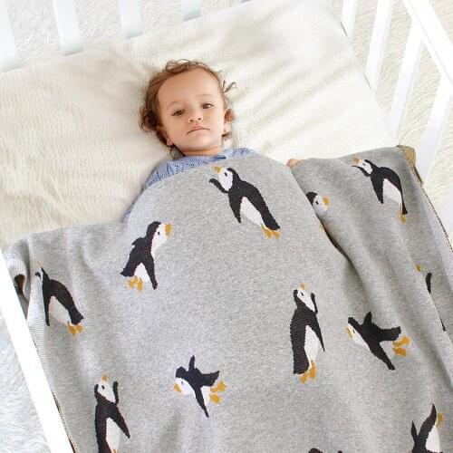 Hot Sale Baby Knitted Blanket Spring Autumn Quilts Cute Penguin Hug Blanket Crib Sheet Infant Stroller Cover Office Nap Blanket