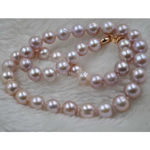 9.5-10mm near round purple freshwater pearl necklace gold clasp