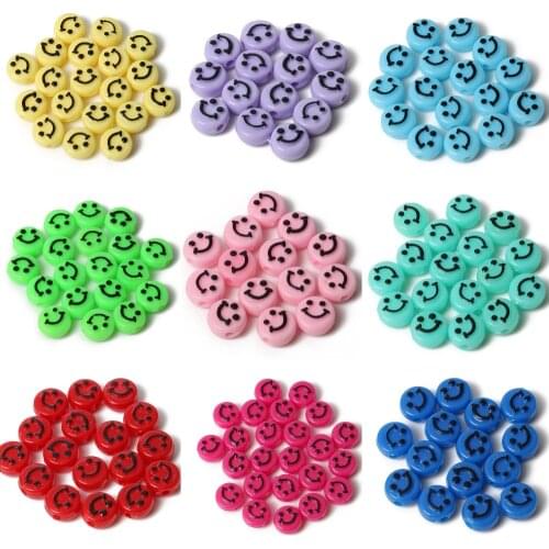 100/200Pcs 6x10mm Colourful Smiling Face Letter Acrylic Loose Spacer Beads for Jewelry Making DIY Handmade Bracelet Accessories
