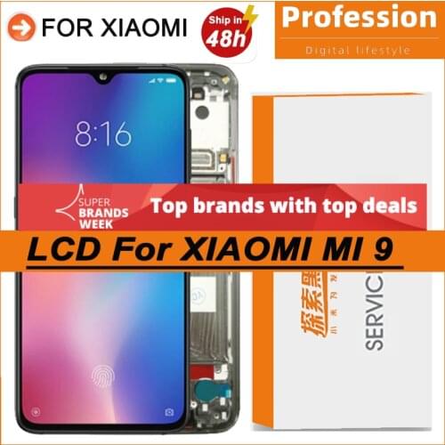100% Original 6.39'' AMOLED Display + frame for Xiaomi Mi 9 LCD Touch Screen Digitizer Mi9 M1902F1G Repair Parts + Service Pack