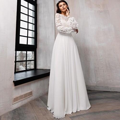 2021 Long Sleeves Wedding Dress Jewel Lace Bride Dress vestido de fiesta de boda Custom Made Boho Beach Wedding Gown