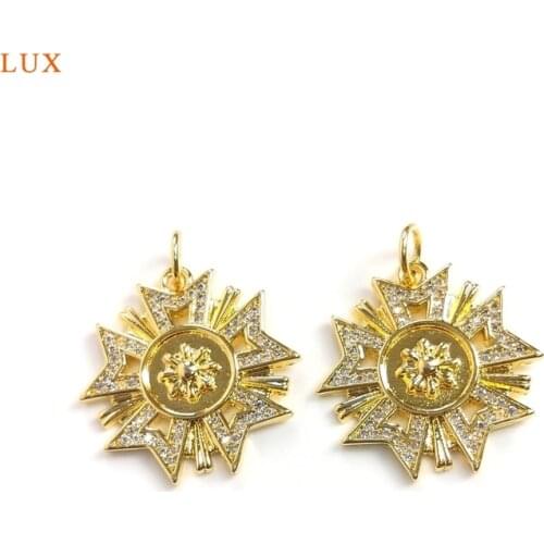 5pcs Shine Micro Pave CZ Star Shape Pendant Gold Radial Charm Gold Brass Plate Pendant For Necklace Women Charm Making