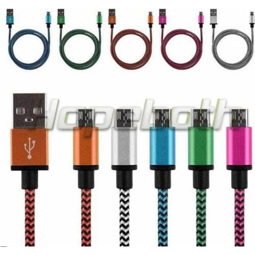500pcs 1m 2m 3m High Quality Metal Connector Fabric Nylon Braided Micro USB Cable Lead Charger Cord For Samsung S6 S6edge S5 S4