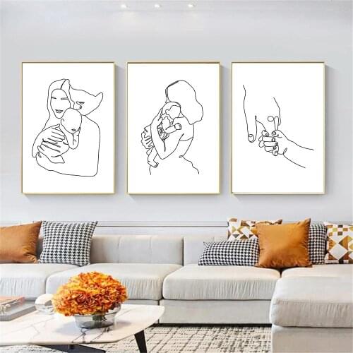 Abstract A Family Of Three Wall Art Poster Mother And Child Art Print Line Drawing Canvas Painting Nordic Pictures Home Decor