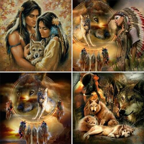 EverShine Diamond Embroidery Wolf Cross Stitch Diamond Mosaic Indian Rhinestones Art Painting Animal Full Square Beaded Wall Art