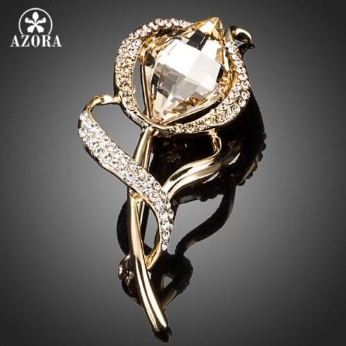 AZORA Gold Color Stellux Austrian Crystal Flower Pin Brooch for Women TP0013
