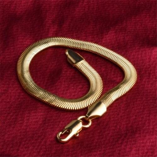 Free delivery new popular domineering fashion mens bracelet 6MM 18 K flat snake bone chain 20.5CM