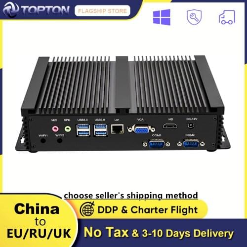 Fanless Industrial X86 Mini PC i7-8565U i5-8265U 7*24 Working 2*RS232 HDMI VGA 1*Lan 7*USB WiFi Aluminum Rugged Itx Computer