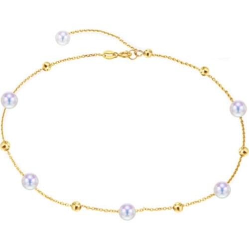 Sinya 18k Au750 gold Chain Anklets Bracelets with natural round pearl charm for women girl Mum lover length 18-25cm adjustable