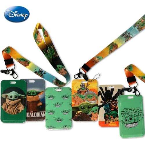 Anime Disney Baby Yoda Card Cover Kawaii Figure Student Campus Card Mandalorian Hanging Bag Card Holder Lanyard ID Card Kid Gift