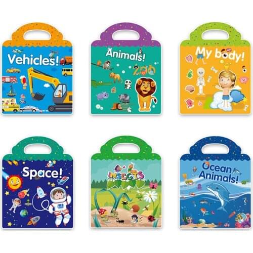 Children Stickers Books Reusable Scenes Stickers Puzzle Game Cartoon Stickers