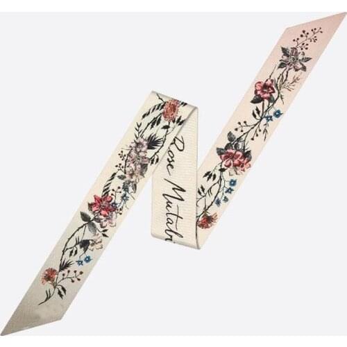 Long Thin Scarf Silk Ribbon Satin Twill Straps Handbag Hair Tie Floral Printing Office Womens Kerchief Elegant Fashion Scarves
