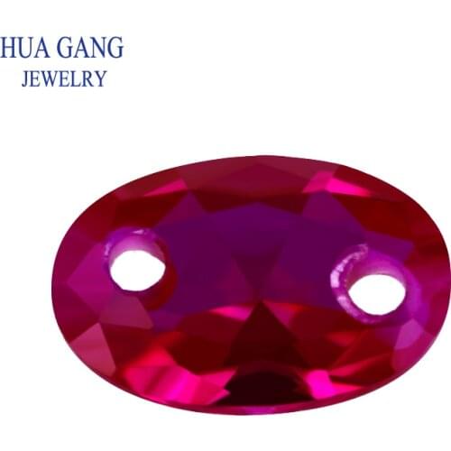 Two Holes Brilliant Cut 5# Red Corundum Oval Shape Stones Synthetic Corundum Gems Stones For jewelry Making Free Shipping