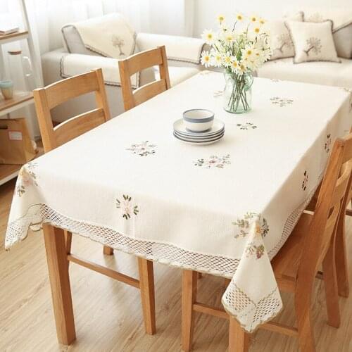 European Flower Tablecloth White Hollow-out Lace Cotton Linen Dust-proof Tablecloth Wedding Party Tv Cabinet Waterproof Cover