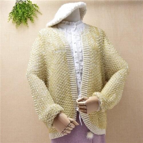 2020 new womens winter clothing fashion coat knitted fabric Sequin beads beading cardigan thick female jackets blouses silvery