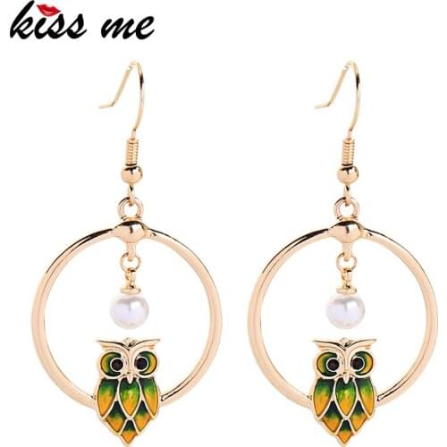 Kissme Owl Earrings 2020 Korean Fashion Acrylic Pearl Enamel Drop / Stud Earrings Women Jewelry