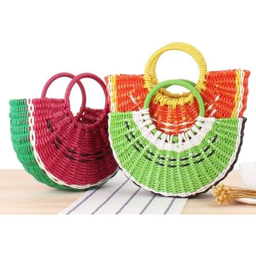 Colorful fruit hand bag ins cute semi-circular handmade PVC woven beach straw bag