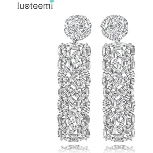 LUOTEEMI 2016 Newest Baguette CZ Big Long Dangle Earring For Women Fashion Trendy Engagement Party Jewelry Brincos