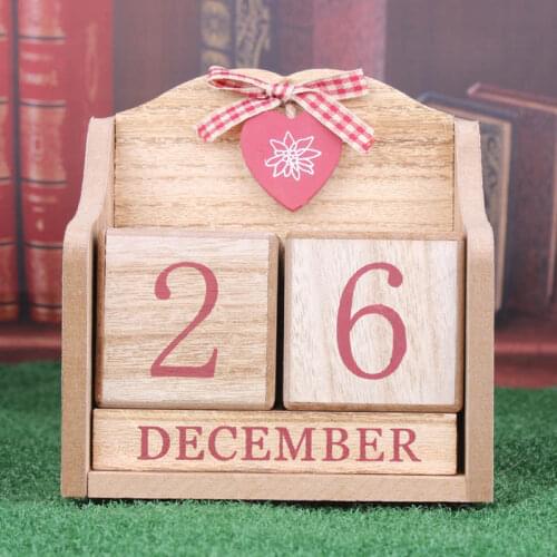 Cute Bowknot Heart Wooden Perpetual Calendar Wood Block Home Office Decor AUG889