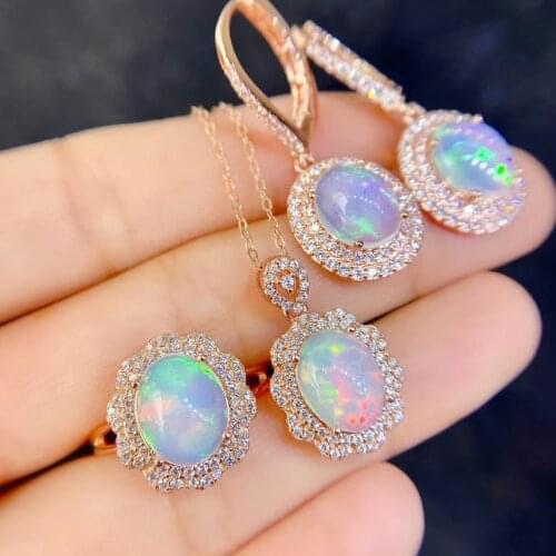 Fashion Opal Set 100% Natural Opal jewelry set Natural And Real Opal 925 sterling silver 1pc pendant,1pc ring,2pcs Earring