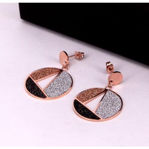 Fashionable European and American three-color frosted round earrings, stylish black and white orange nail sand earrings