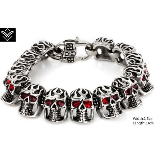 Fashion Vintage Style Titanium Red Eye Stone Skeleton Male Bracelet Hot Sale