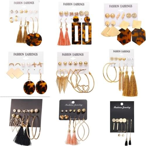 2019 Fashion Brincos Earrings Set Crystal Pearl Earrings For Women Boho Small Stud Earrings Set New Geometric Vintage Jewelry