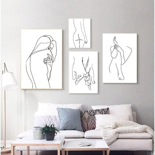 Wall Art Canvas Painting Abstract Art Hand Drawn Sexy Lines Girl Nordic Posters And Prints Wall Pictures For Living Room Decor