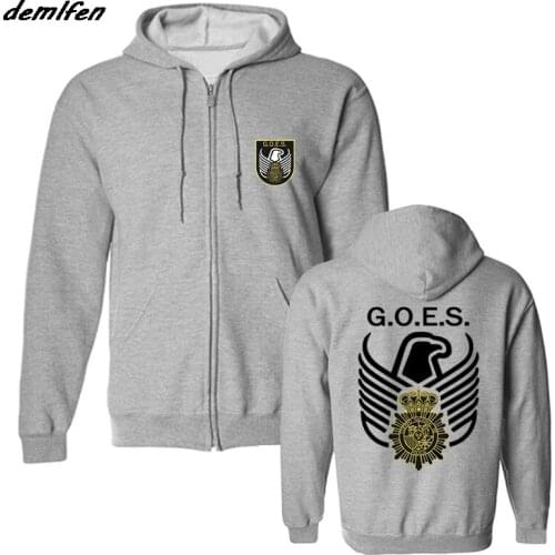 New Letter Print Inspired Spain National Police Special Forces GOES Logo Espana Policia Hoodie Men Fleece jacket Sweatshirt
